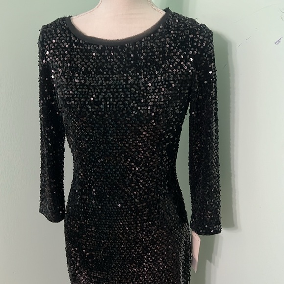 🆕 Eliza J black stretchy sequins 3/4 sleeve dress. Cocktail. Wedding. Party - Picture 3 of 11